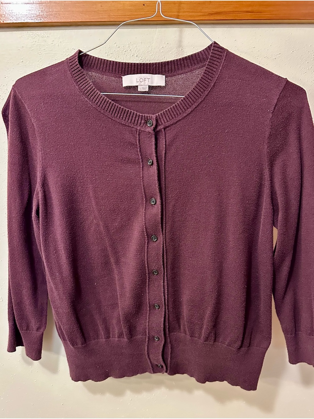 LOFT Women's Plum Button-Front Cardigan Sweater